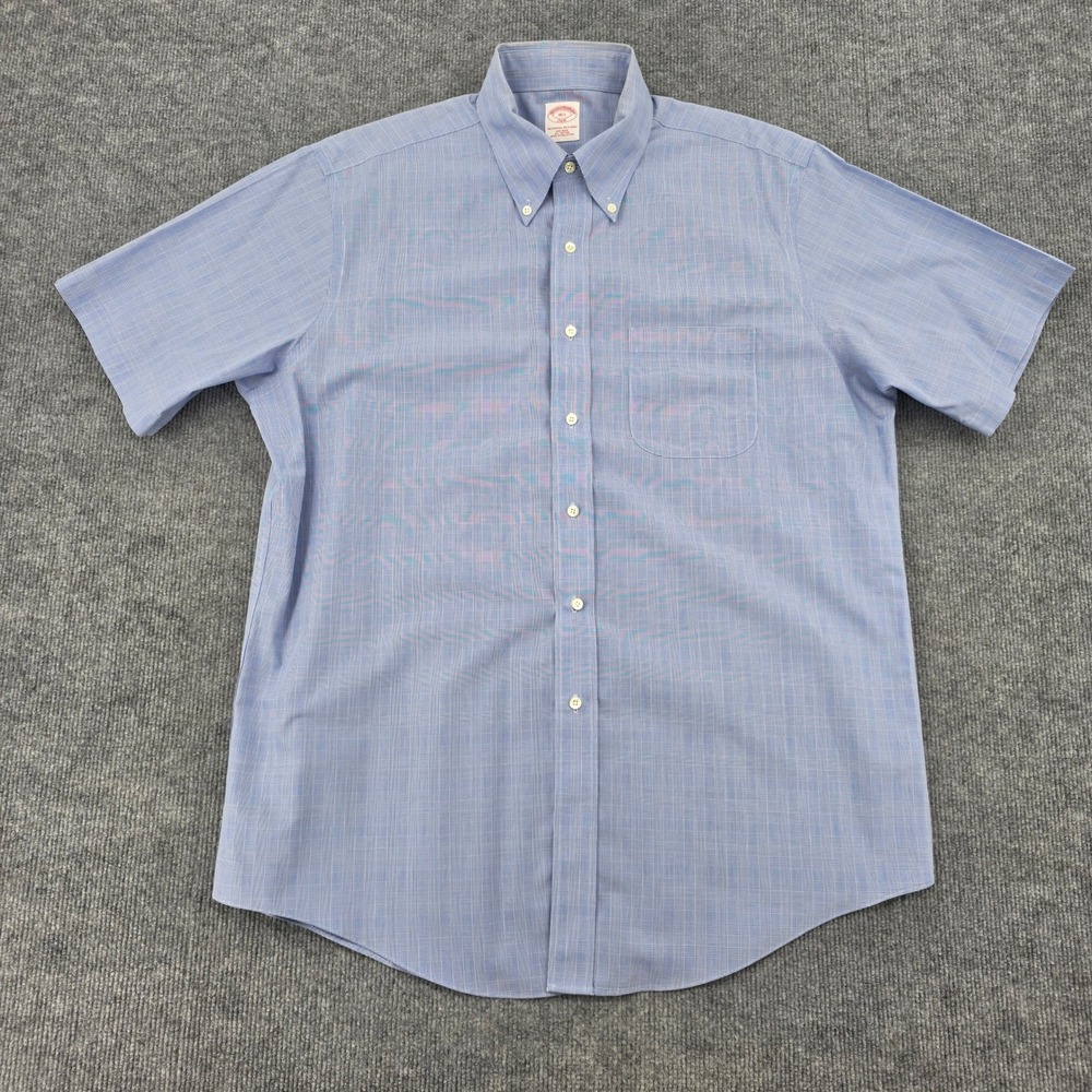 Brooks Brothers 346 Mens 16.5 Blue Glen Plaid Short Sleeve Non-Iron Cotton Shirt